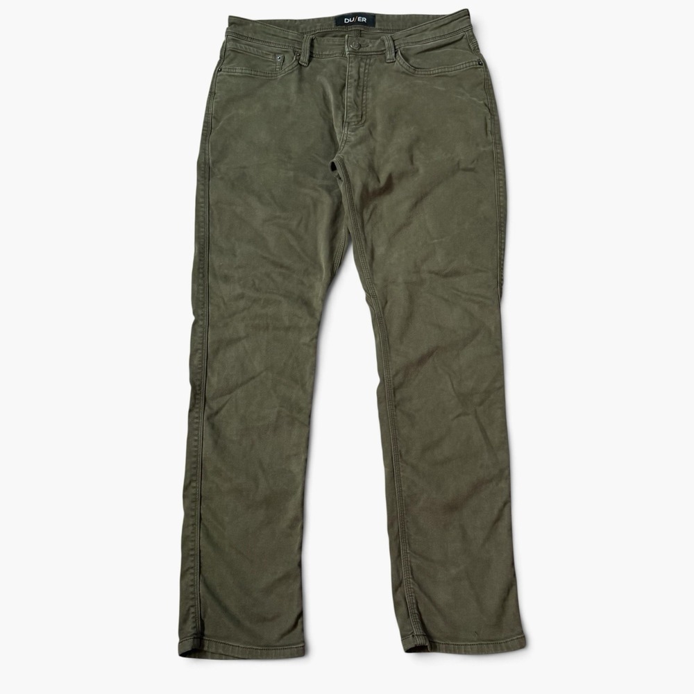 DU/ER N2X No Sweat Pants Size 34x32 Olive Green Relaxed Tapered Leg Activewear